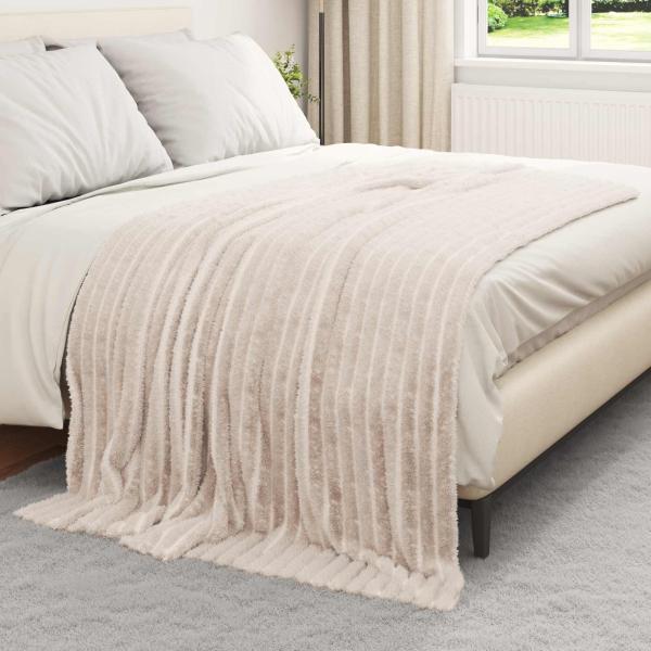 Überwurfdecke Beige 200 x 150 cm Fleece
