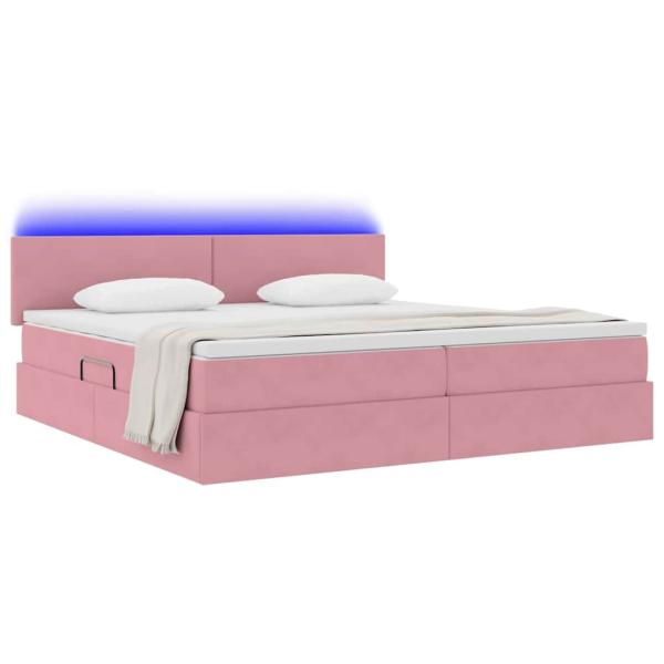 LED-Speicherbett mit Matratze Rosa 200 x 200 cm Samt