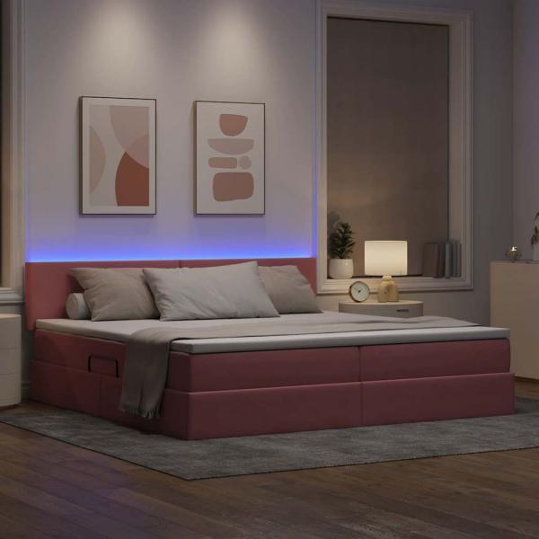 LED-Speicherbett mit Matratze Rosa 200 x 200 cm Samt