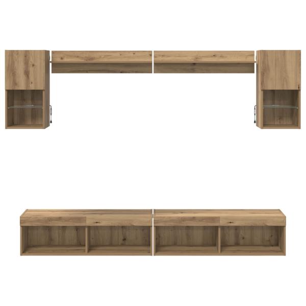 TV Wand Einheiten mit LED 6 pcs Artisan-Eiche Holzwerkstoff