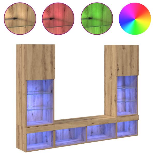 TV Wand Einheiten mit LED 5 Stück Artisan-Eiche 40,5 x 30 x 102 cm