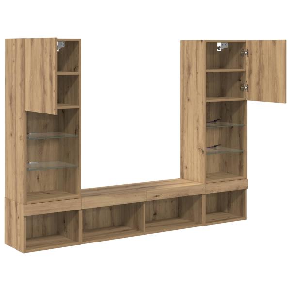 TV Wand Einheiten mit LED 5 Stück Artisan-Eiche 40,5 x 30 x 102 cm