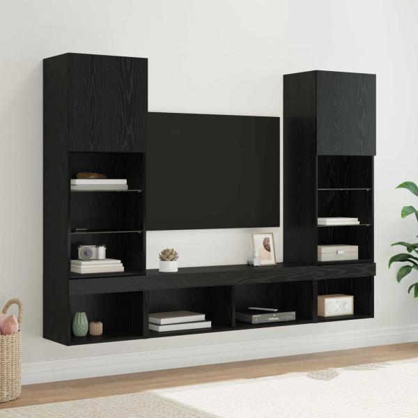ARDEBO.de - TV Wand Einheiten mit LED Wandmontiert 5 Stück Schwarz Eichen-Optik