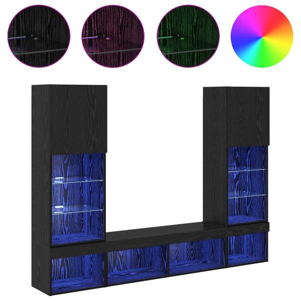 TV Wand Einheiten mit LED Wandmontiert 5 Stück Schwarz Eichen-Optik