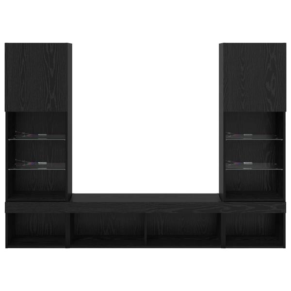 TV Wand Einheiten mit LED Wandmontiert 5 Stück Schwarz Eichen-Optik