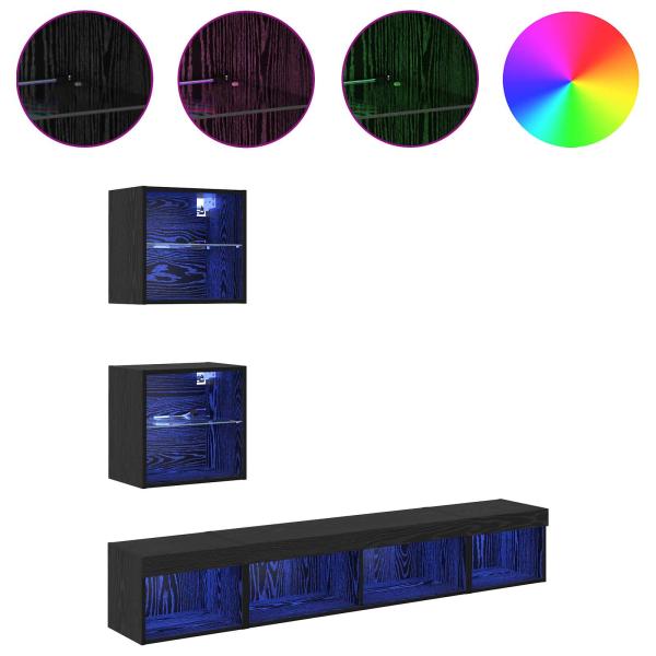 TV Wand Einheiten mit LED 5 Stück Schwarz Eichen-Optik 100 x 30 x 30 cm