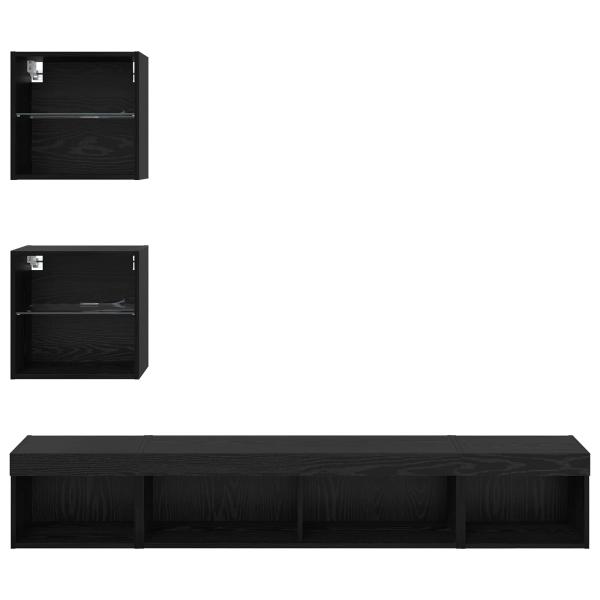 TV Wand Einheiten mit LED 5 Stück Schwarz Eichen-Optik 100 x 30 x 30 cm