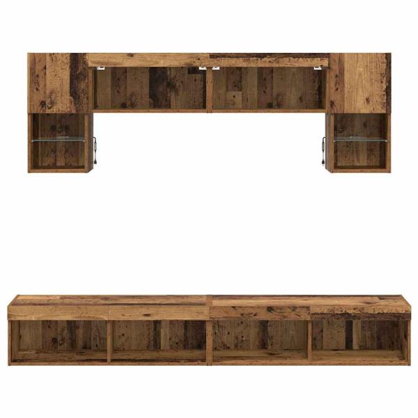 TV Wand Einheiten mit LED 6 pcs Altholz Holzwerkstoff