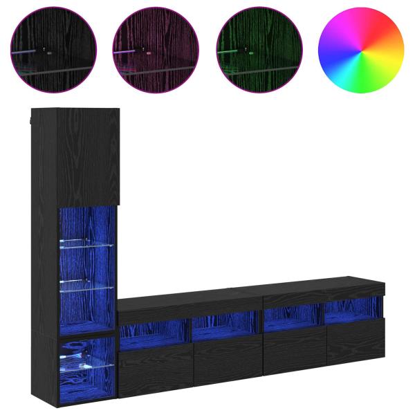 TV-Wandmöbel Wandmontiert 4 pcs Schwarz Eichen-Optik Holzwerkstoff