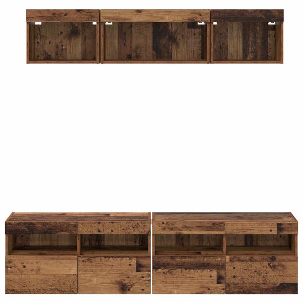 TV Wand Einheiten mit LED 5 Stück Altholz 80 x 30 x 40 cm Holzwerkstoff