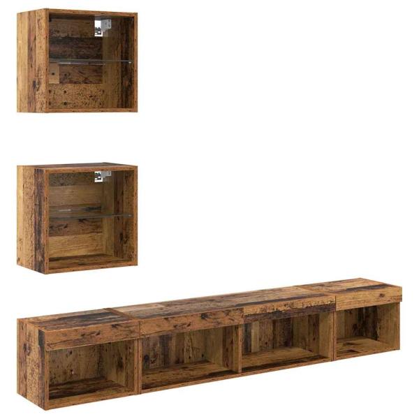 TV Wand Einheiten mit LED Wandmontiert 5 pcs Altholz 100 x 30 x 30 cm