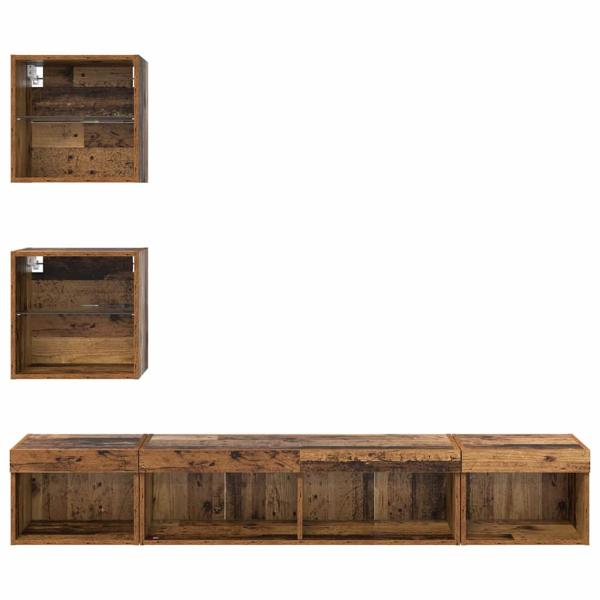 TV Wand Einheiten mit LED Wandmontiert 5 pcs Altholz 100 x 30 x 30 cm