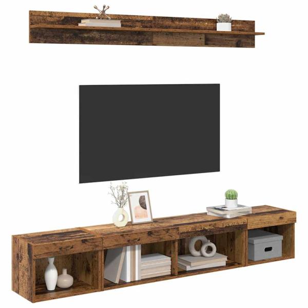 TV-Wandregal-Set with LED String Lights 5 pcs Altholz Holzwerkstoff