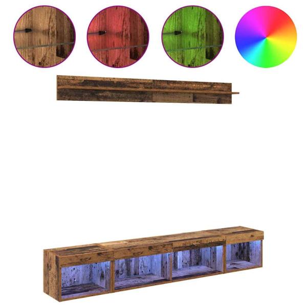 TV-Wandregal-Set with LED String Lights 5 pcs Altholz Holzwerkstoff