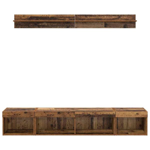 TV-Wandregal-Set with LED String Lights 5 pcs Altholz Holzwerkstoff