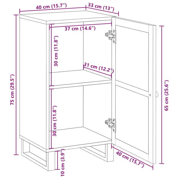 Sideboard mit Speicher Braun 40 x 33 x 75 cm Massivholz Mango