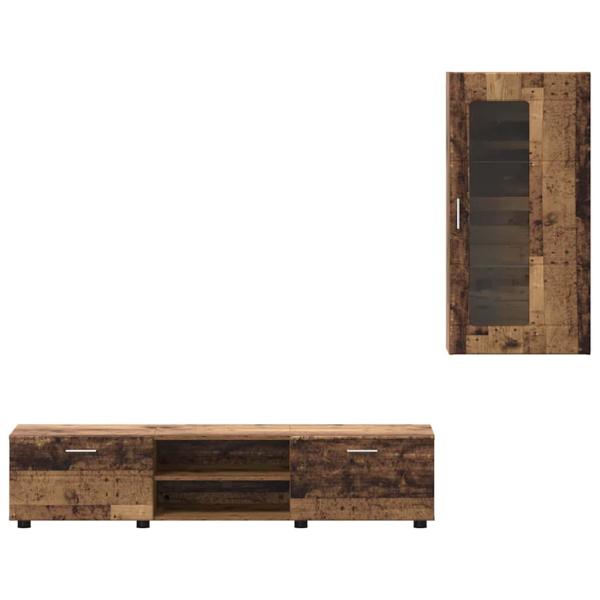 TV-Schrankset mit Schubladen mit Regal Altholz Holzwerkstoff