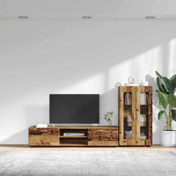TV-Schrankset mit Schubladen mit Regal Altholz Holzwerkstoff