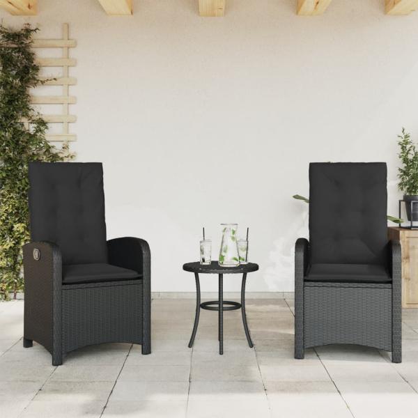 3-tlg. Bistro-Set mit Kissen Schwarz Poly Rattan