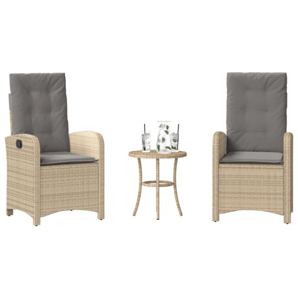 ARDEBO.de - 3-tlg. Bistro-Set mit Kissen Beigemischung Poly Rattan