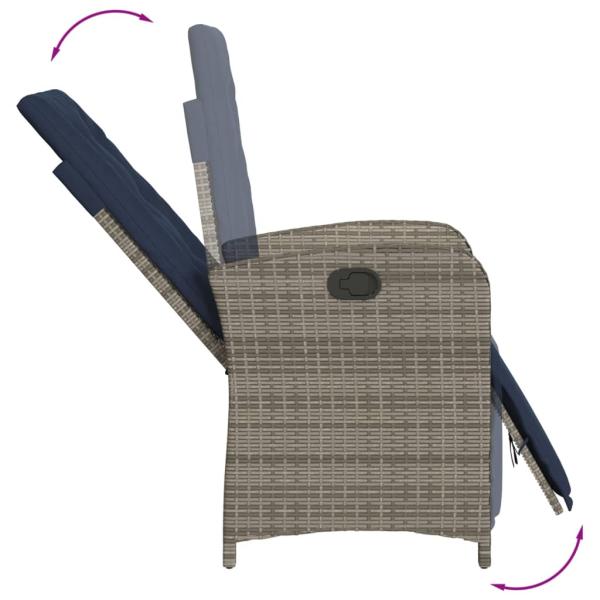 Gartensessel mit Fußteil Verstellbar Grau Poly Rattan