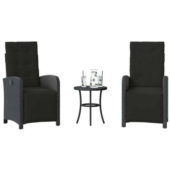 ARDEBO.de - 3-tlg. Bistro-Set mit Kissen Schwarz Poly Rattan