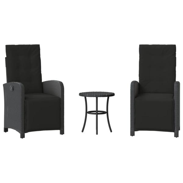3-tlg. Bistro-Set mit Kissen Schwarz Poly Rattan