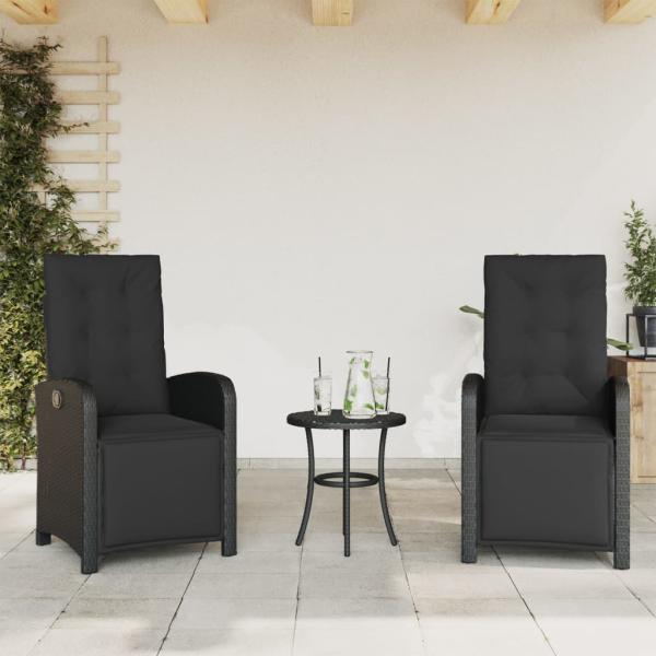 3-tlg. Bistro-Set mit Kissen Schwarz Poly Rattan