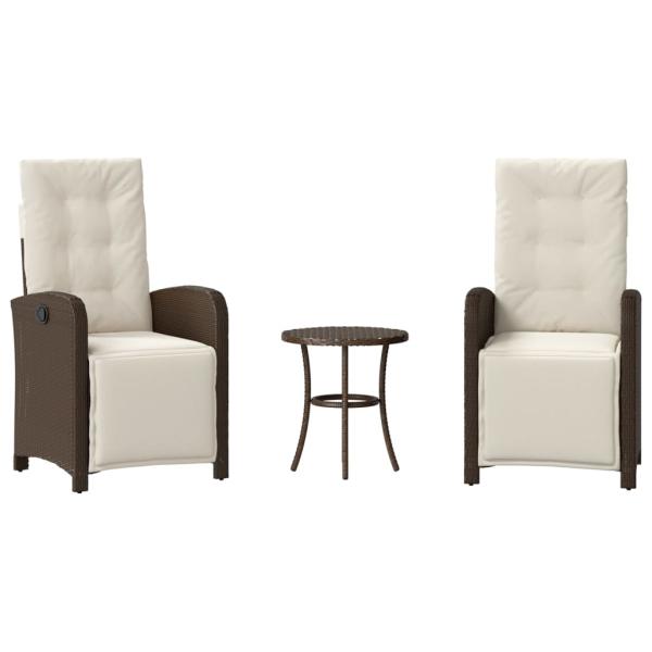 ARDEBO.de - 3-tlg. Bistro-Set mit Kissen Braun Poly Rattan