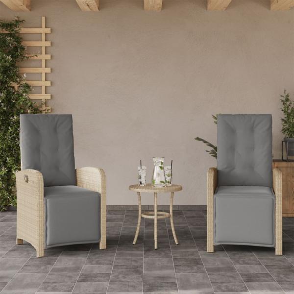 3-tlg. Bistro-Set mit Kissen Beigemischung Poly Rattan