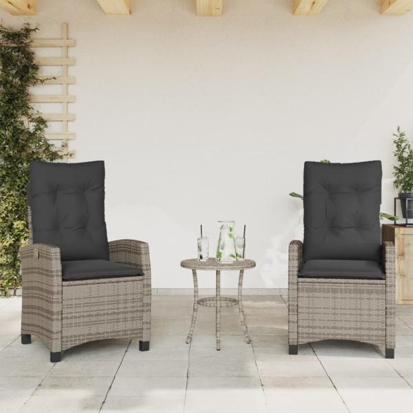 3-tlg. Bistro-Set mit Kissen Grau Poly Rattan