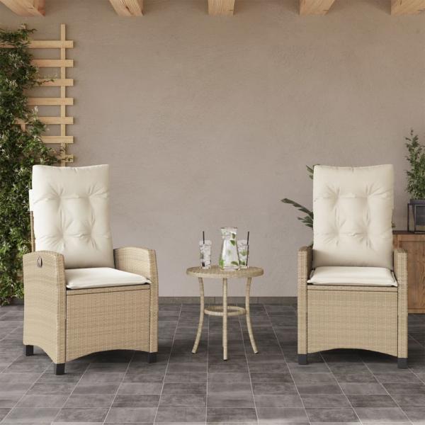 ARDEBO.de - 3-tlg. Bistro-Set mit Kissen Beige Poly Rattan