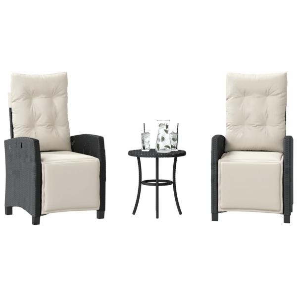 ARDEBO.de - 3-tlg. Bistro-Set mit Kissen Schwarz Poly Rattan