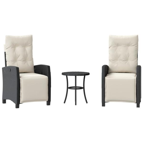 3-tlg. Bistro-Set mit Kissen Schwarz Poly Rattan