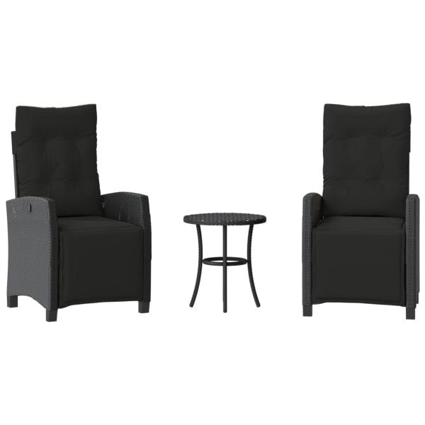 3-tlg. Bistro-Set mit Kissen Schwarz Poly Rattan