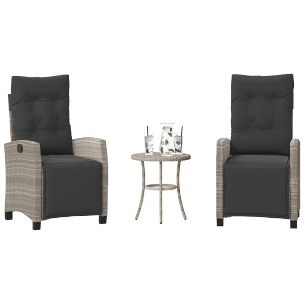 ARDEBO.de - 3-tlg. Bistro-Set mit Kissen Hellgrau Poly Rattan