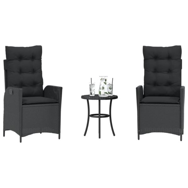 ARDEBO.de - 3-tlg. Bistro-Set mit Kissen Schwarz Poly Rattan