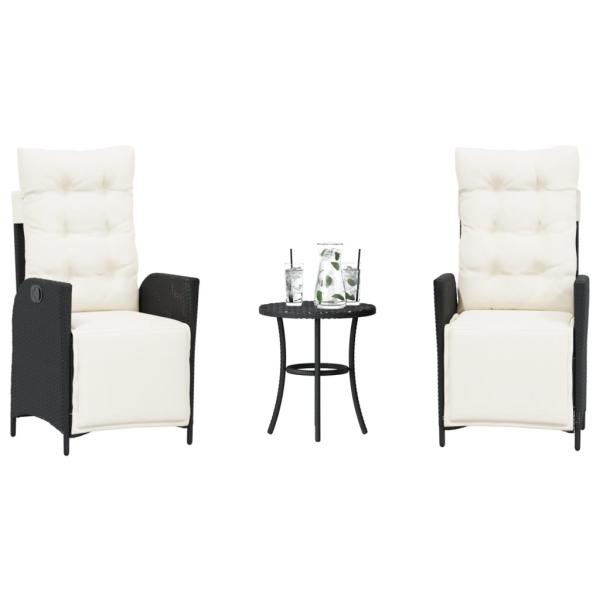 ARDEBO.de - 3-tlg. Bistro-Set mit Kissen Schwarz Poly Rattan