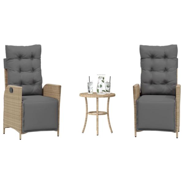 ARDEBO.de - 3-tlg. Bistro-Set mit Kissen Beigemischung Poly Rattan