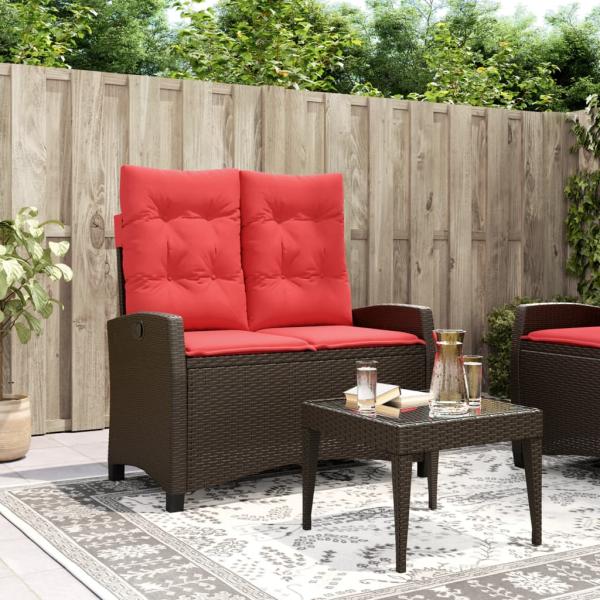 ARDEBO.de - Gartenbank Verstellbar mit Kissen Braun Poly Rattan