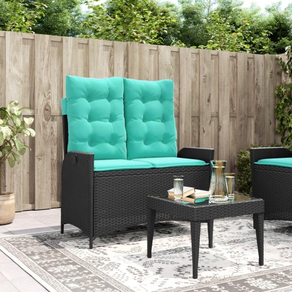 ARDEBO.de - Gartenbank Verstellbar mit Kissen Schwarz Poly Rattan