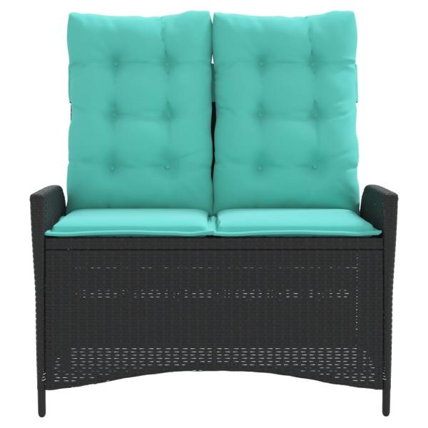 Gartenbank Verstellbar mit Kissen Schwarz Poly Rattan