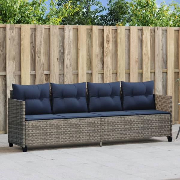 ARDEBO.de - Sonnenliege mit Kissen Grau Poly Rattan