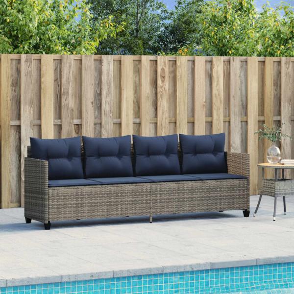 Sonnenliege mit Kissen Grau Poly Rattan