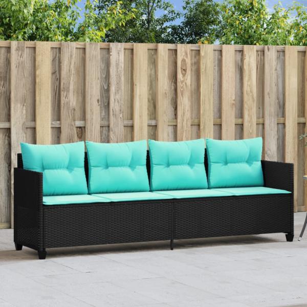 ARDEBO.de - Sonnenliege mit Kissen Schwarz Poly Rattan