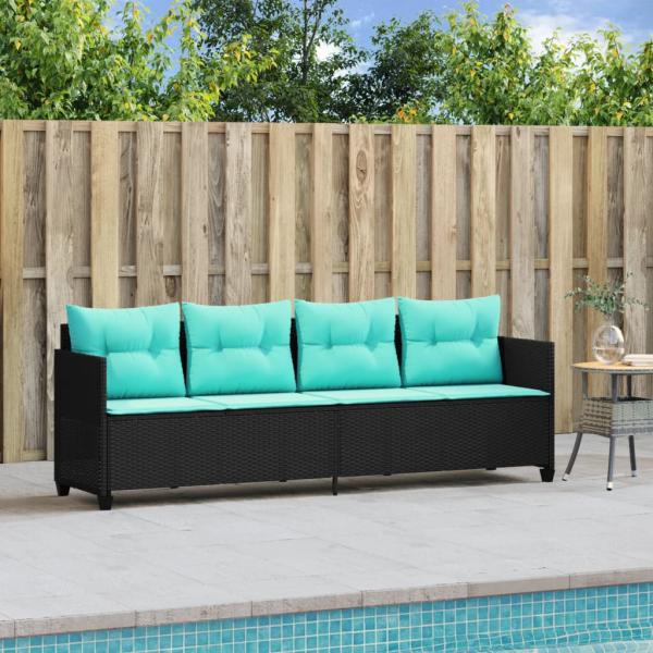 Sonnenliege mit Kissen Schwarz Poly Rattan