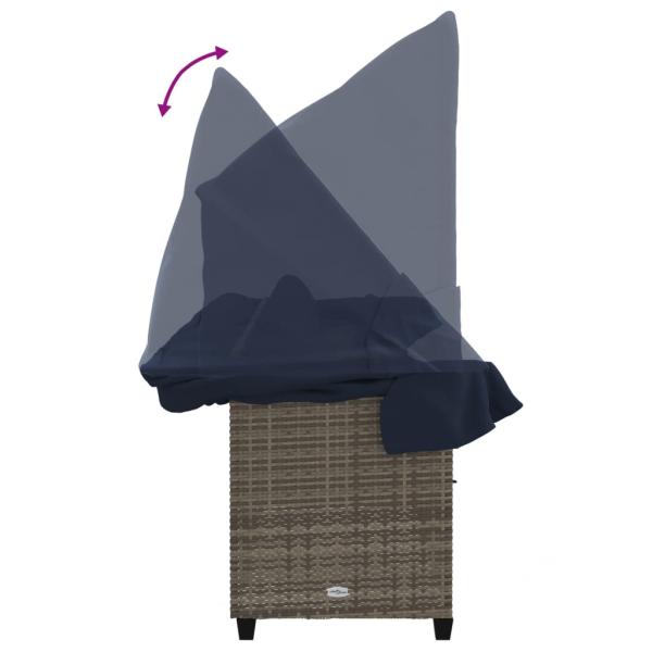 Sonnenliege mit Dach und Kissen Grau Poly Rattan