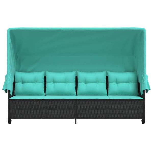 Sonnenliege mit Dach und Kissen Schwarz Poly Rattan