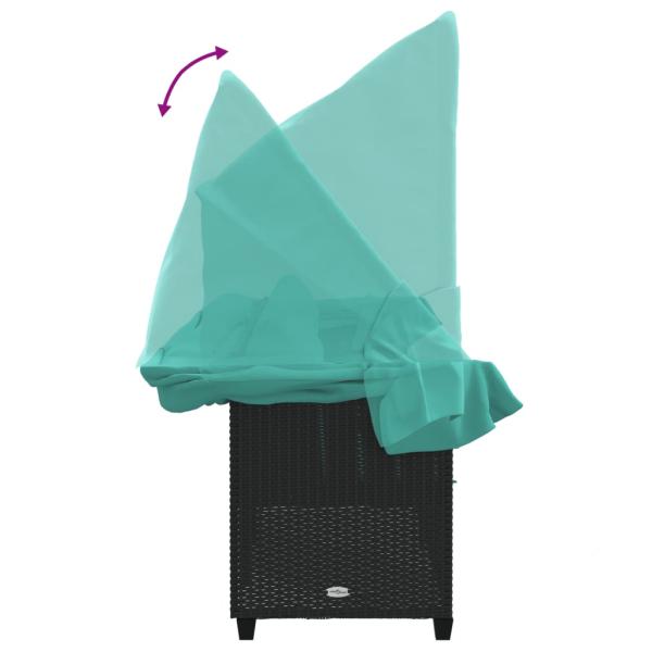 Sonnenliege mit Dach und Kissen Schwarz Poly Rattan