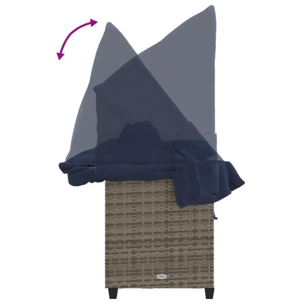 Sonnenliege mit Dach und Kissen Grau Poly Rattan